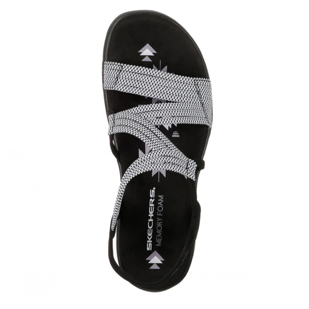 10 Skechers REGGAE slim Sandals Washable Vegan black white slip on water shoes - Picture 3 of 10